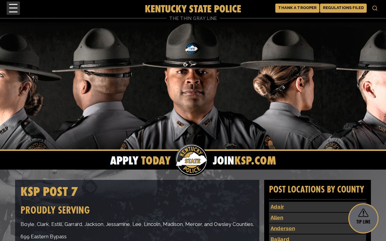 Jackson County arrest lookup Kentucky State Police Post 7 page