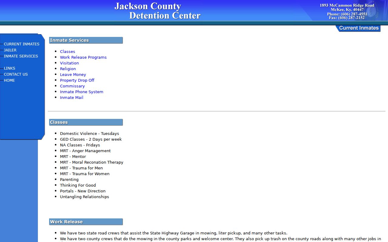 Jackson County arrest lookup detention center visitation and mail instructions