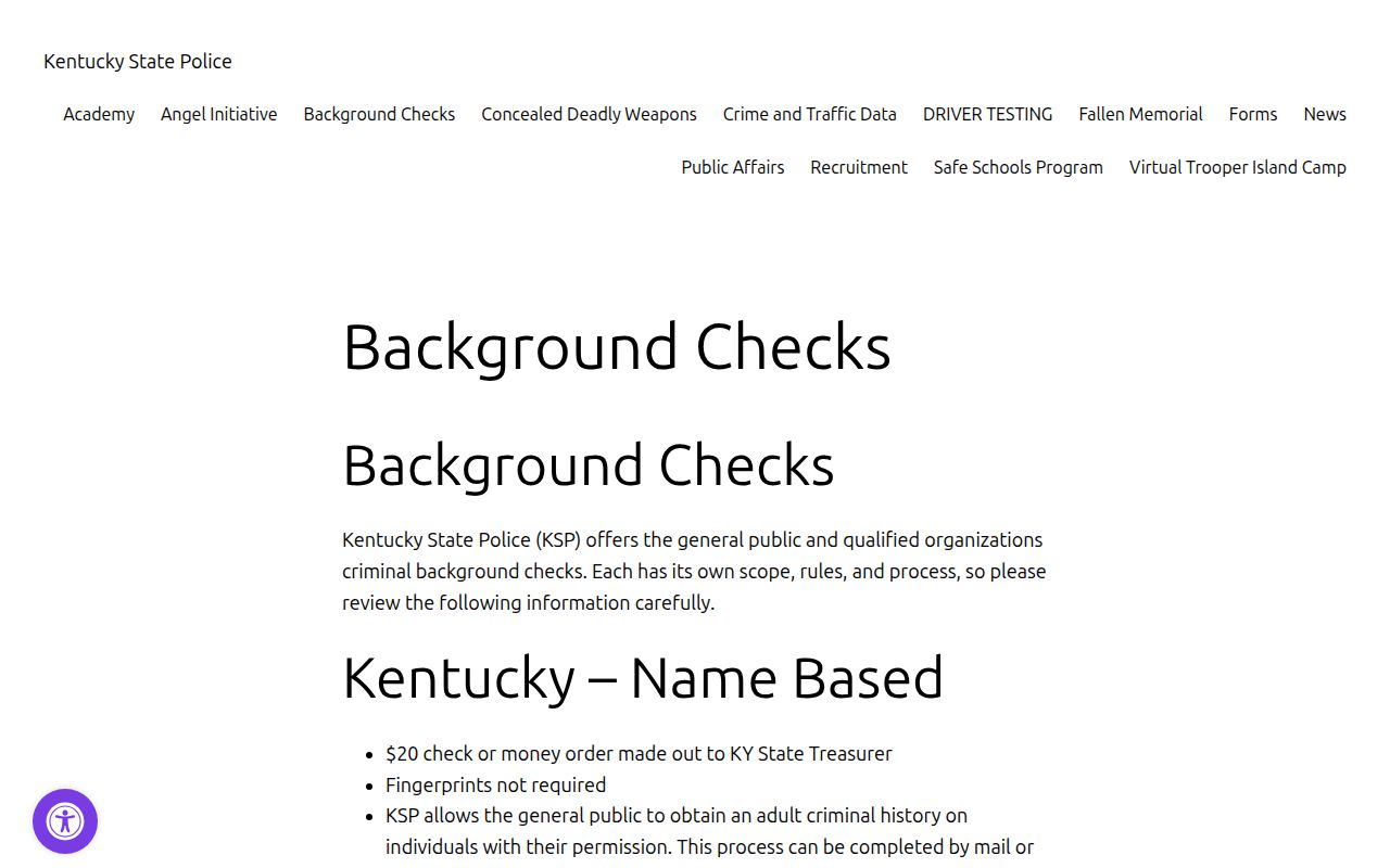 Jackson County criminal records KSP fingerprint check page