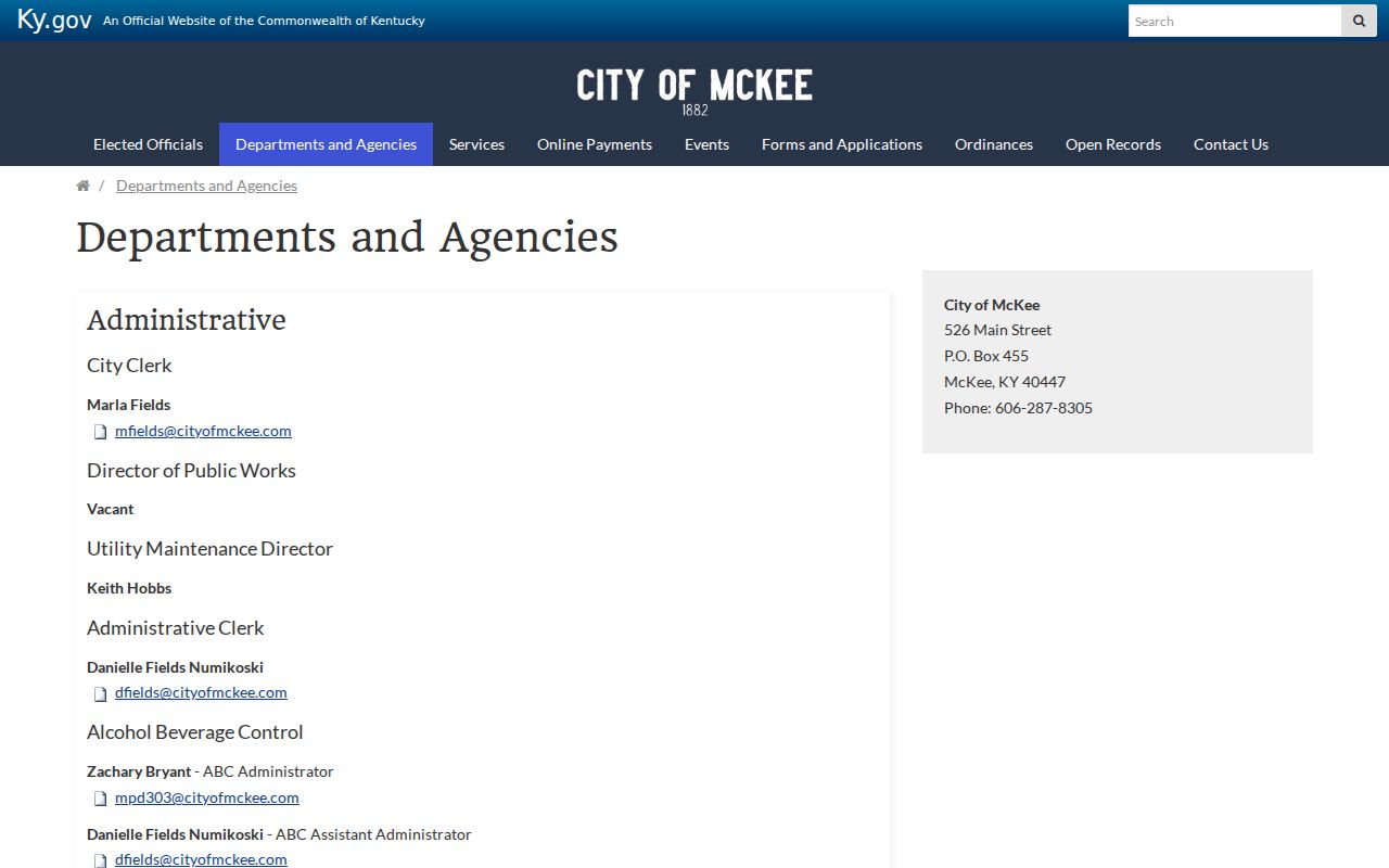 McKee criminal records official police department contact page