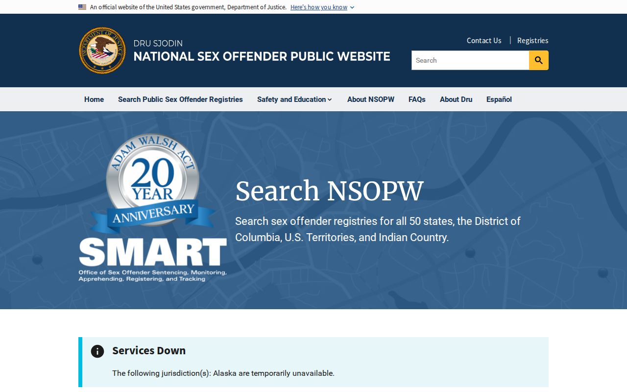 National registry interface for a Jackson County sex offender search