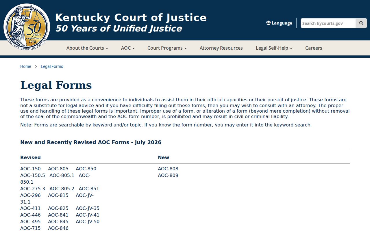 Kentucky official forms source related to Jackson County sex offender records